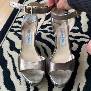 Terrific Jimmy Choo bronze platform wedges
